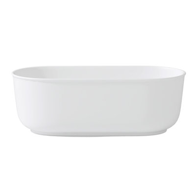 67 in. Oval Solid Surface Freestanding Soaking Bathtub with Overflow, Matte White
