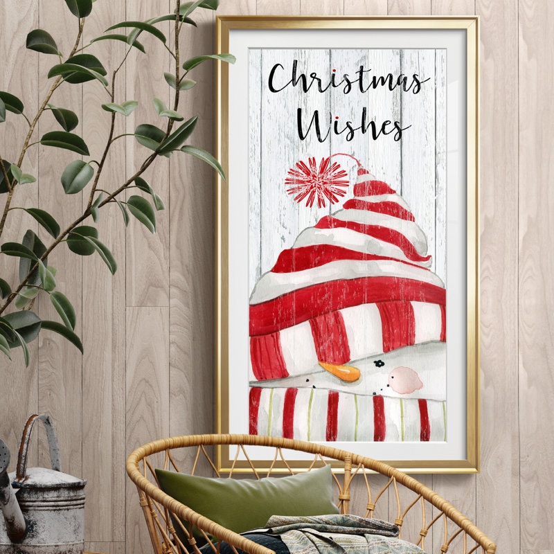 «Snowman Wishes - Cadre photo», impression, H 14,5 po x l 26,5 po x P 1,5 po, Papier encadré doré