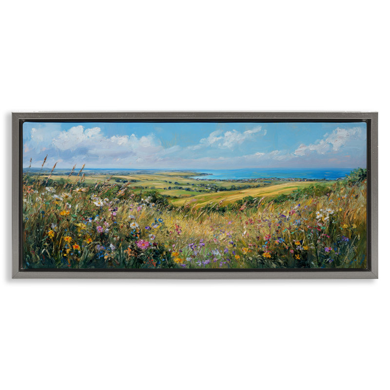 Cadre flottant Away in a Valley Landscape, design par Petal Prints Design, H 14 po x l 31 po, Cadre flottant gris lustré