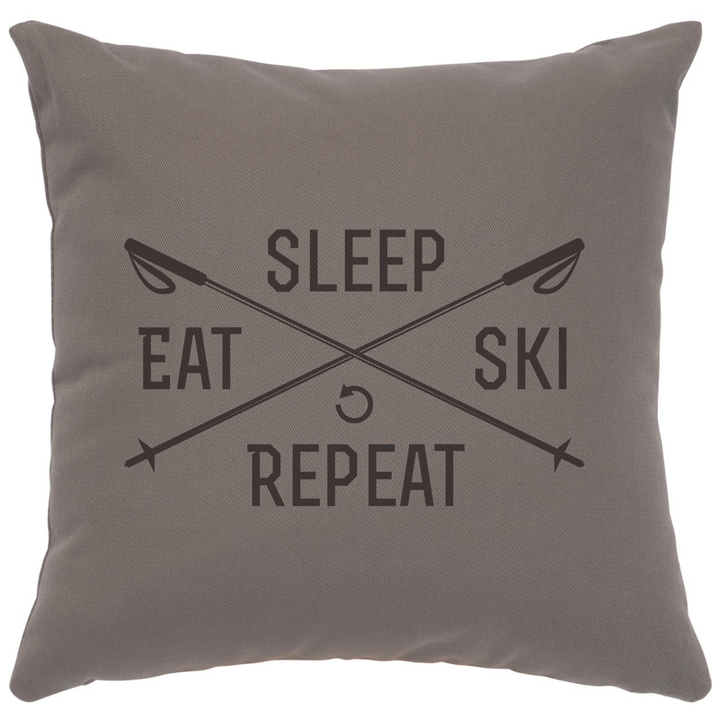 Coussin Wooded River Image - Dormir, manger, skier - Coton chrome, gris