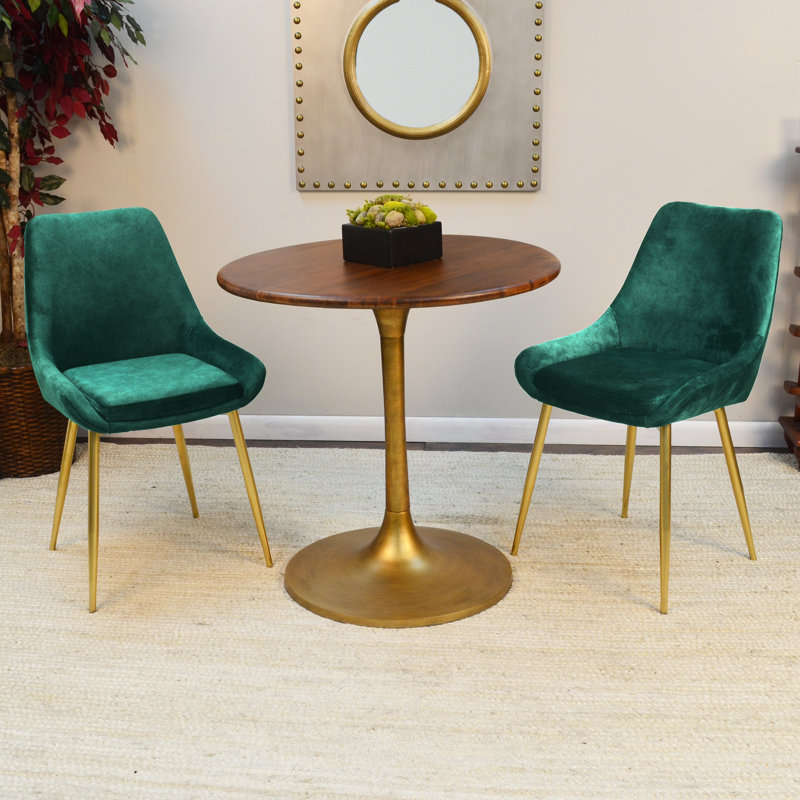 Modern Brown 30-Inch Round Dining Table with Space-Saving Pedestal Base, Antique Gold, 30" W x 30" L