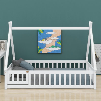 Inspired Low Loft Bed Featuring Safety Rails And Entrance Door