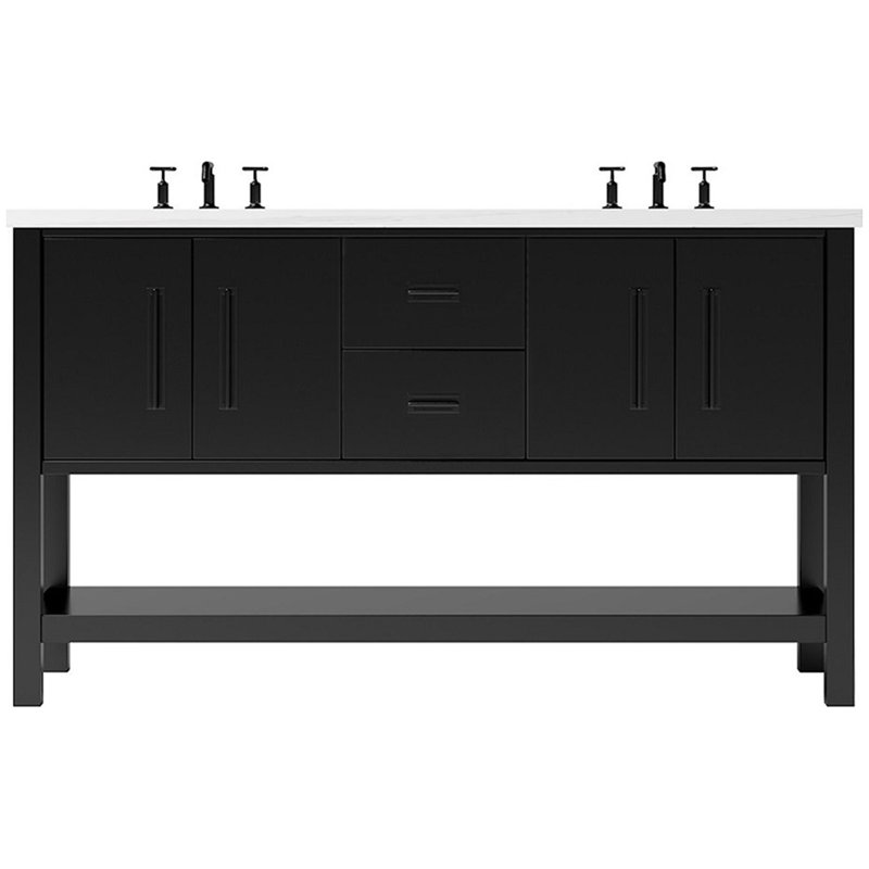 Meuble-lavabo double Kiawah, Noir, Noir mat, 60"