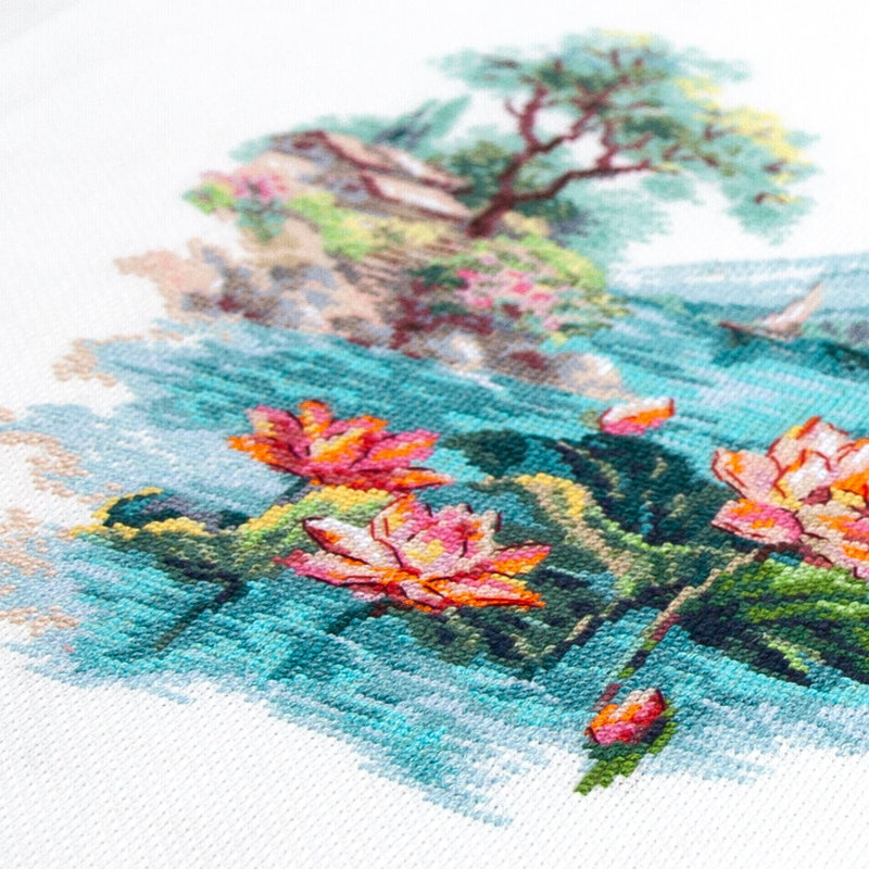Blooming Lotuses Counted Cross Stitch Kit by Magic Needle 70-01