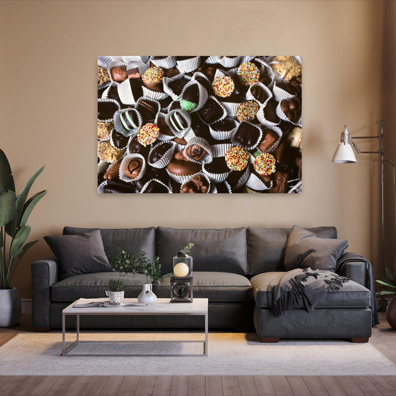 Art mural contemporain, bonbons au chocolat et coupes en papier blanc, H 40 po x l 60 po