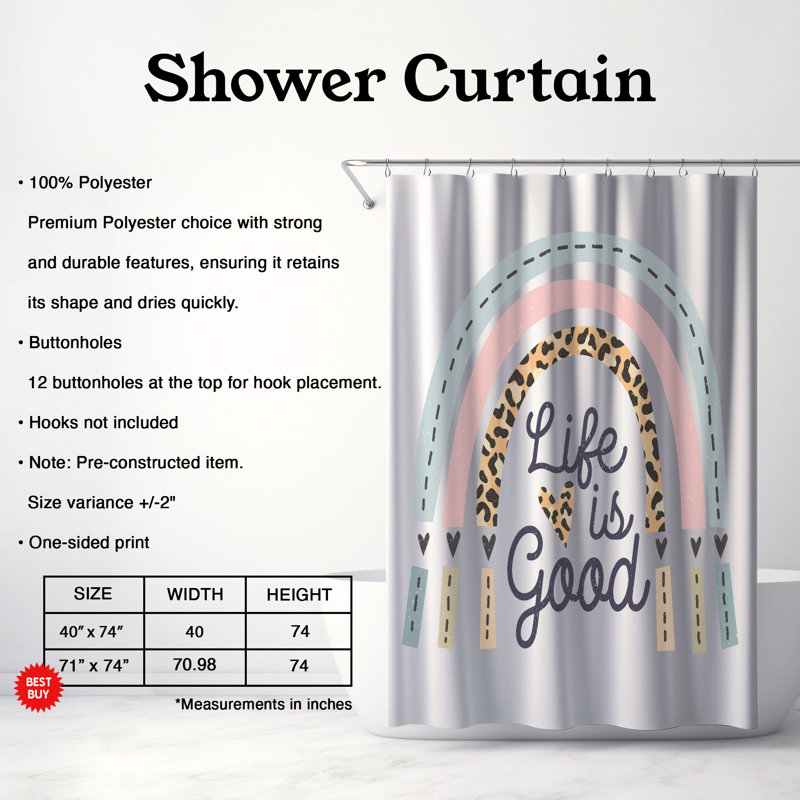Hippie Life Quotes - Rideau de douche standard 1 pièce, H 74 po x l 71 po