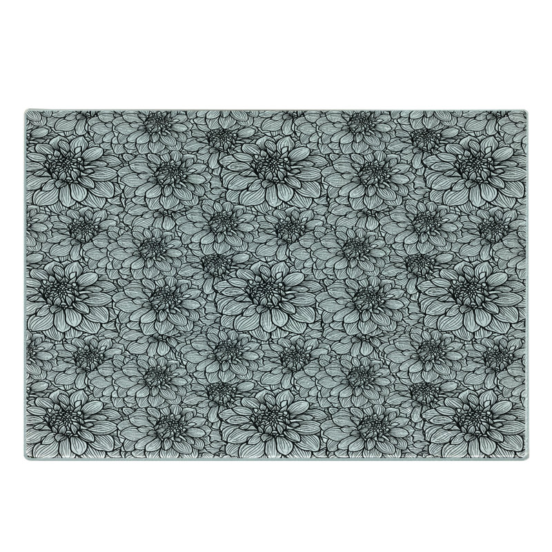 Planche à découper Ambesonne en verre trempé noir et blanc Dahlia botanique noir et blanc