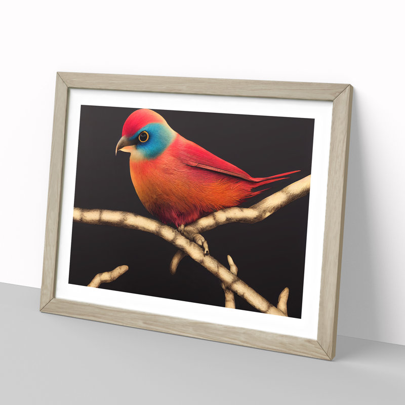 XH1022-8327X Stimulating Bird - Single Picture Frame Print, 34cm H x 46cm W x 2cm D, Oak