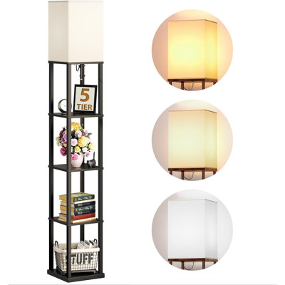 Floor Lamp With Shelves 5-Tier Modern Shelf Floor Lamp With 3CCT LED Bulb Display Lamp Black