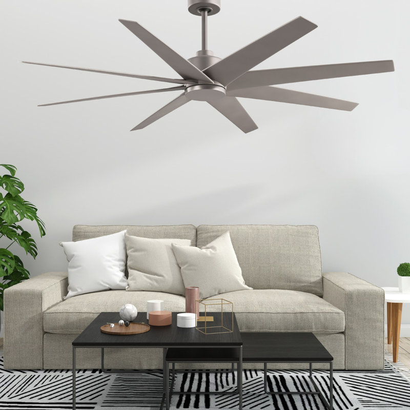 Ariella - Eight Blade Ceiling Fan - Brushed Brass Finish - Matte Black Blades, Brushed Nickel, Brushed Nickel