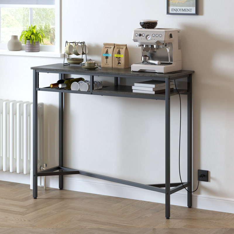 Eagan 47.24" Counter Height Dining Table Metal Base Bar Table with Charging Station and Storage shelf