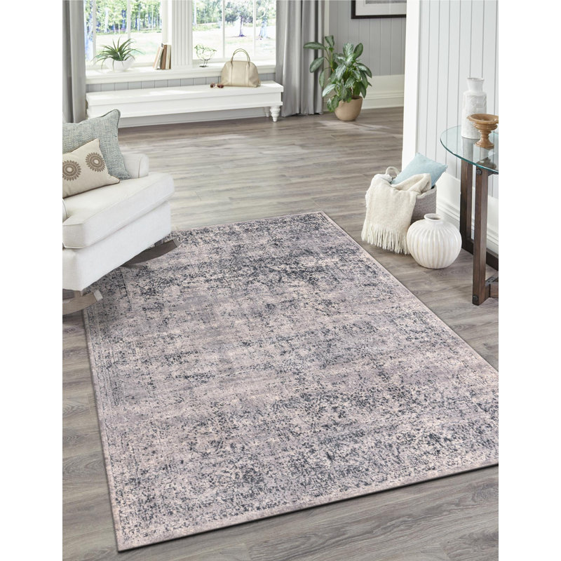 Lanett Oriental Blue/Gray Area Rug, Rectangle 6'1" x 9'