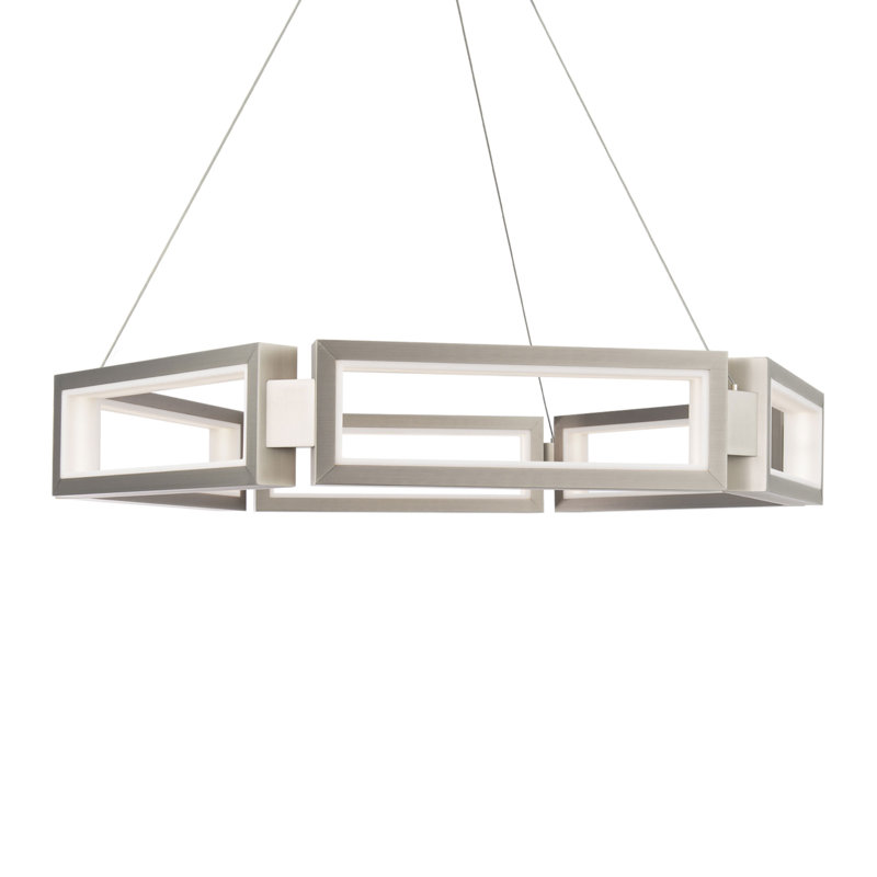 Brushed Nickel and Brass 6-Light LED Chandelier with Crystal Accents