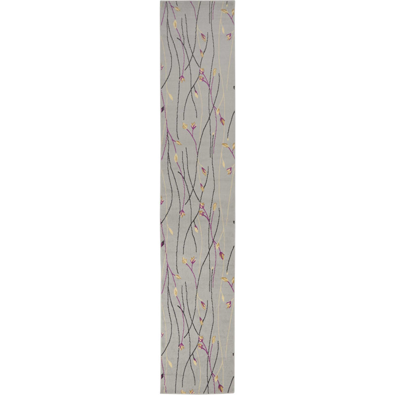 Aratrika Floral Gray Area Rug, Runner 2'3" x 10'