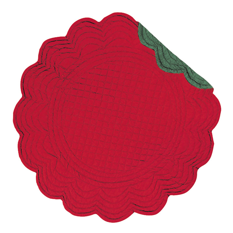Napperon matelassé rond en coton 17 po, Vert/rouge