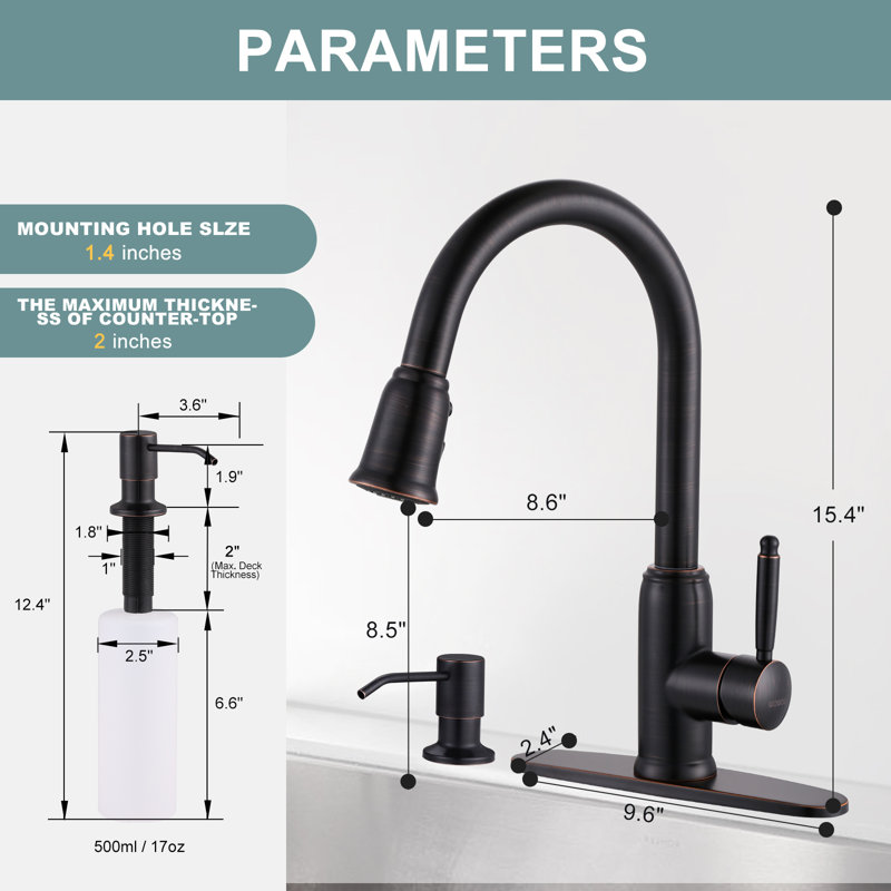 WOWOW Pull Down Kitchen Faucet with Soap Dispenser, Oil Rubbed Bronze