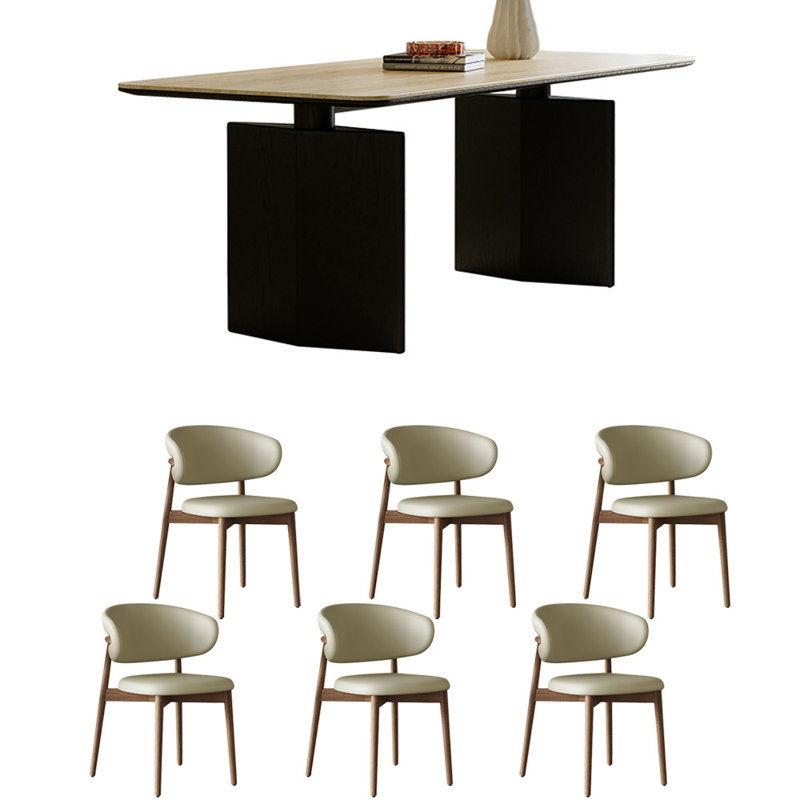 Vintage simple dining table set, 29.53"H x 55.12"L x 31.5"W, 7, Black