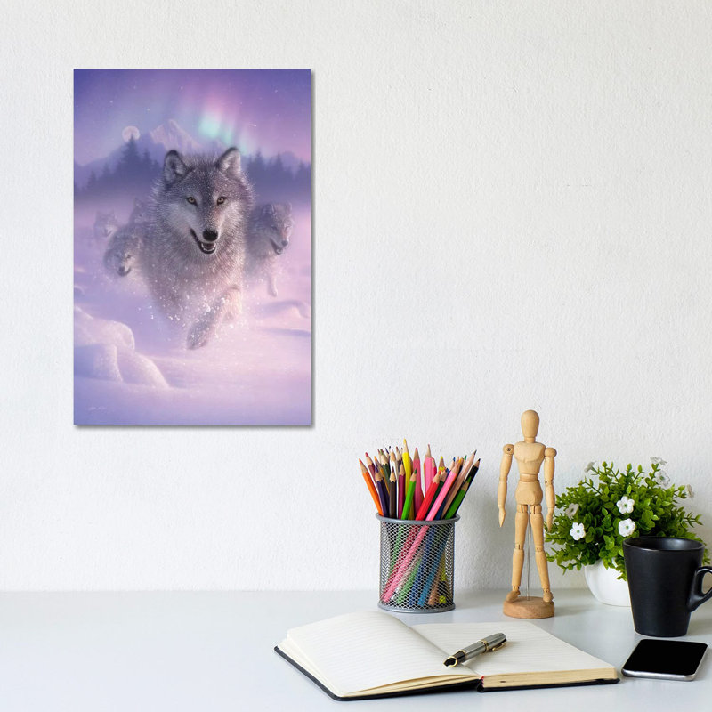 Éclairage du nord-wolves à courant vertical, H 12 po x l 8 po x P 0,75 po, Toile avec cadre noir, Pas de tapis