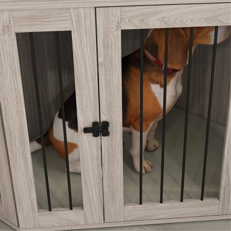 Meuble de coin pour cage de coin, meuble pour chenil de table de bout avec coussin, cage pour chien de grande taille à l'intérieur, brun noyer