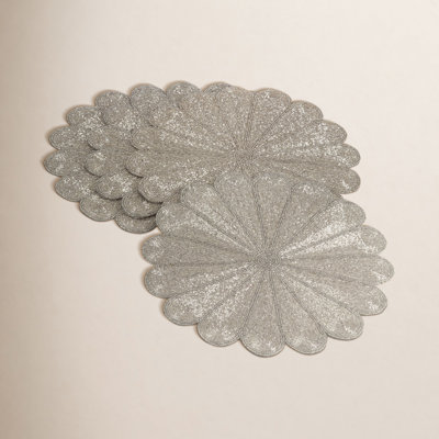 Kaeto Flower Design Beaded 15" Glass Placemat