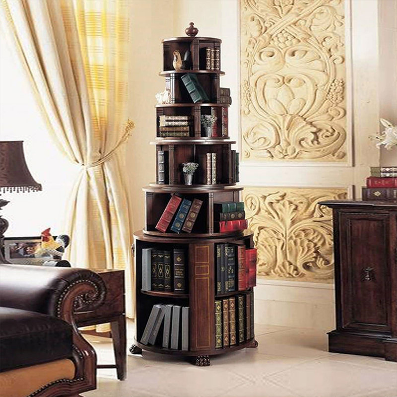 Nut-Brown Modern Solid wood Rotating Bookshelf