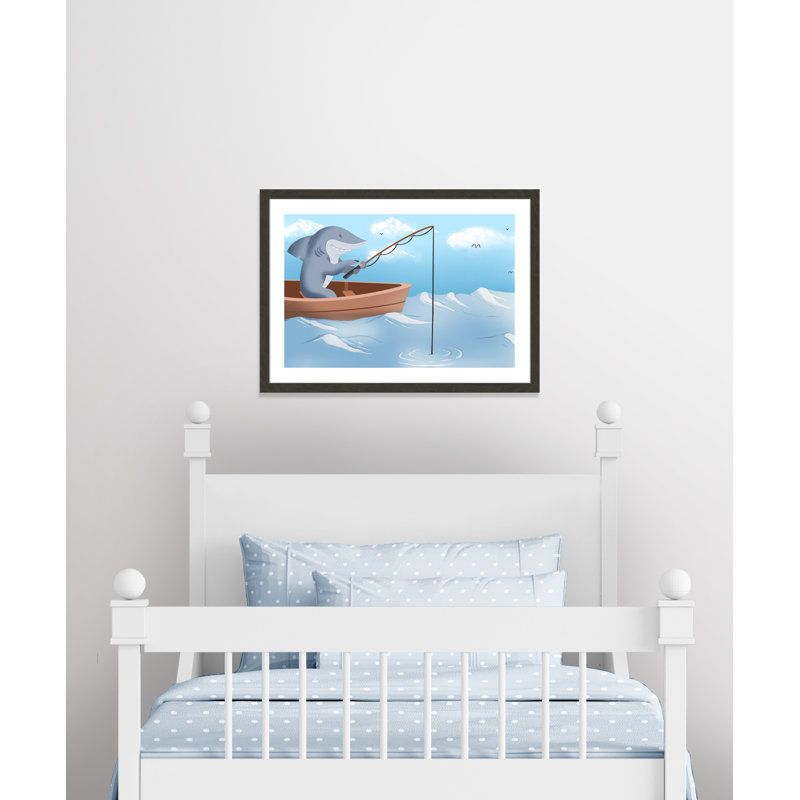 Impression sur papier «Gone Fishing», H 8 po x l 10 po x P 0,6 po, Encadré plat à grain de bois noir