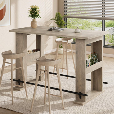 Table de bar 63 po Farmhouse - Unité de bar en bois avec rangement, table de pub à hauteur de comptoir avec repose-pieds en métal