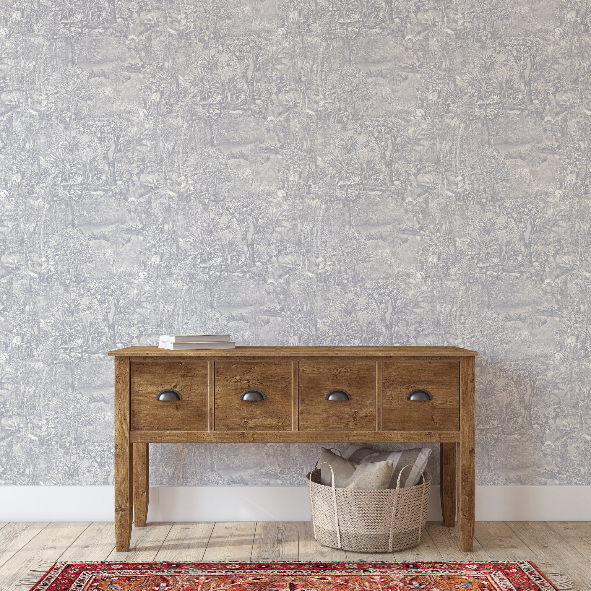 Jungle Toile Peel and Stick Wallpaper, Cornflower Blue Toile, 16.5" L x 20.5" W