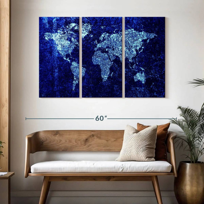 Carte du monde bleue fraîche Aliaz, H 32 po x l 50 po