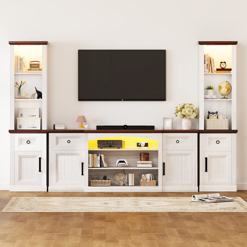 69.3“H × 29.2"W Bookshelf Set With Storage Cabinet & Adjustable Shelves, 3 Tier Bookshelf, Book Case With Cabinet And Drawer, Adjustable Led Light Freestanding Display Book Shelf, Large Wood Bookcases For Living Room Bedroom Home Office