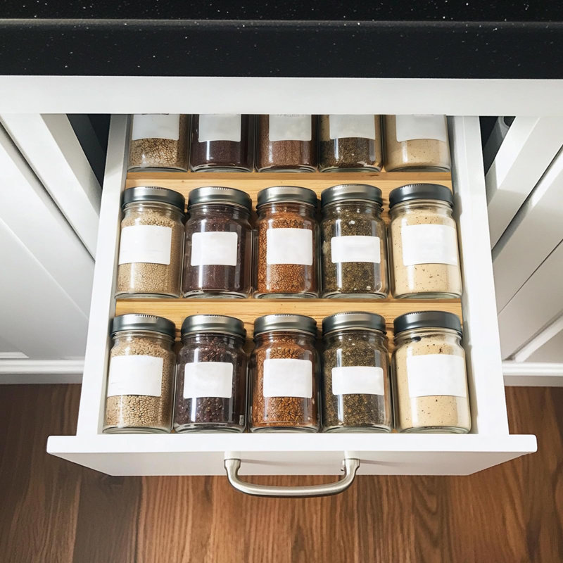 Bamboo Spice Rack For Drawer, 4 Tier Stackable Seasoning Storage Organizer Insert,For Kitchen Condiments Storage Insert(Jars Not Included,9.4" Wide×18.9" Deep×1.8" High