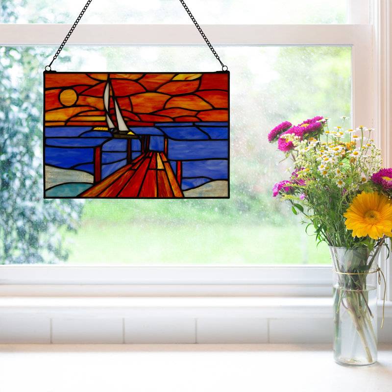 14"L Sailboat Stained Glass Window Panel
