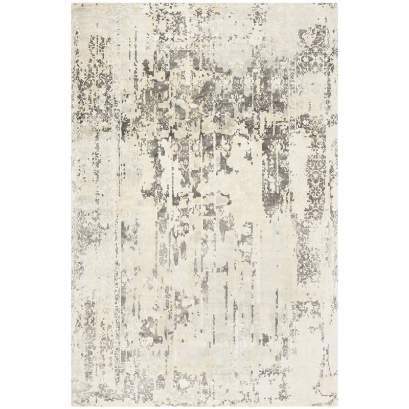 Tapis abstrait ivoire en laine / coton / viscose tissé à la main Curt, Rectangle 8 pi x 10 pi