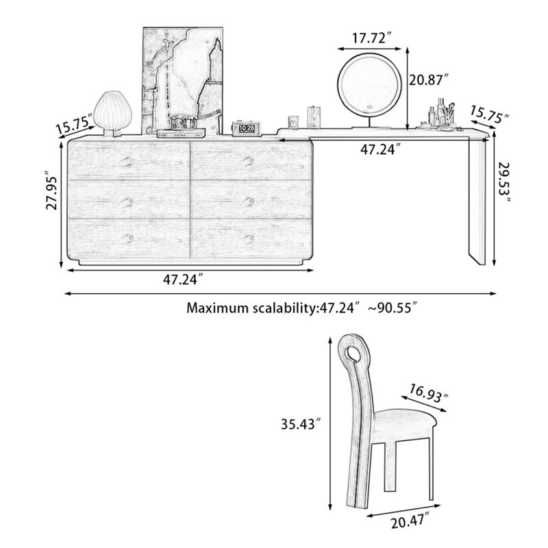 Makeup Vanity with Light mirror,6 drawers,Power Outlet