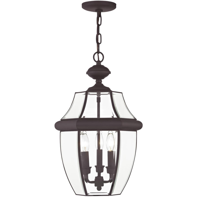 Chain Lantern Pendant with Clear Beveled Glass, Bronze