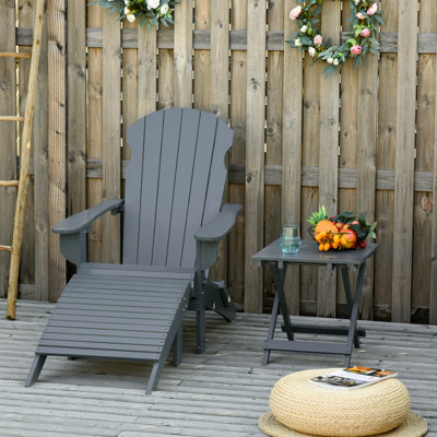 Chaise 3 pièces Adirondack pliante avec repose-pieds et table d'appoint, fauteuils d'extérieur en bois avec haut dossier et accoudoirs larges
