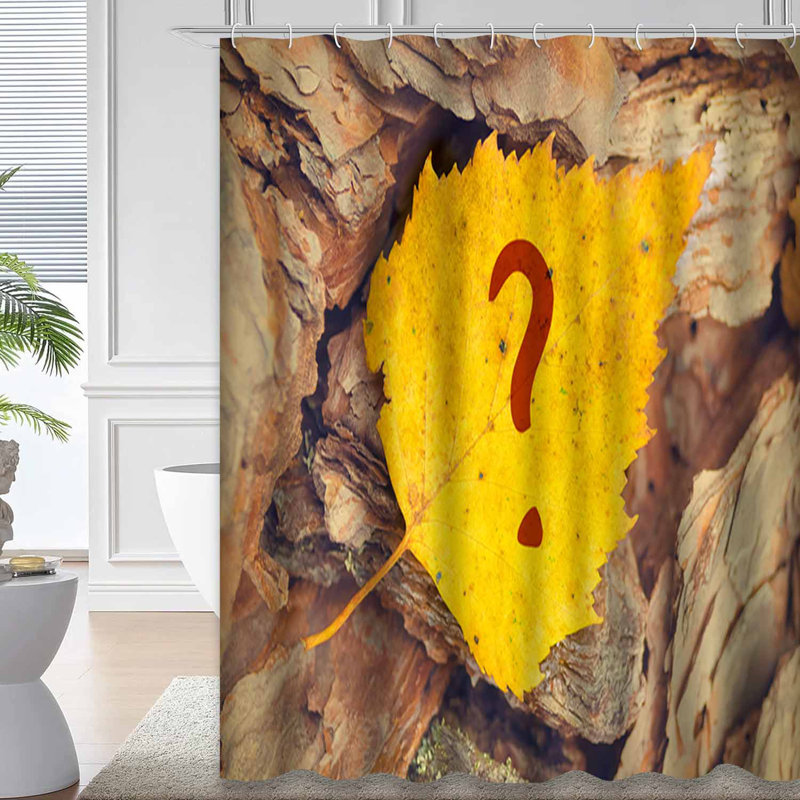 Autumn Leaf Wooden Question Sign Nature Shower Curtain with 12 Hooks, 72" L x 72" W