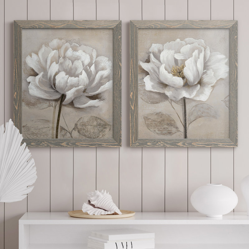 "Soft White I", ensemble de 2 reproductions d'art, Toile avec cadre photo sans passe-partout, H 20 po x l 17 po, Gray