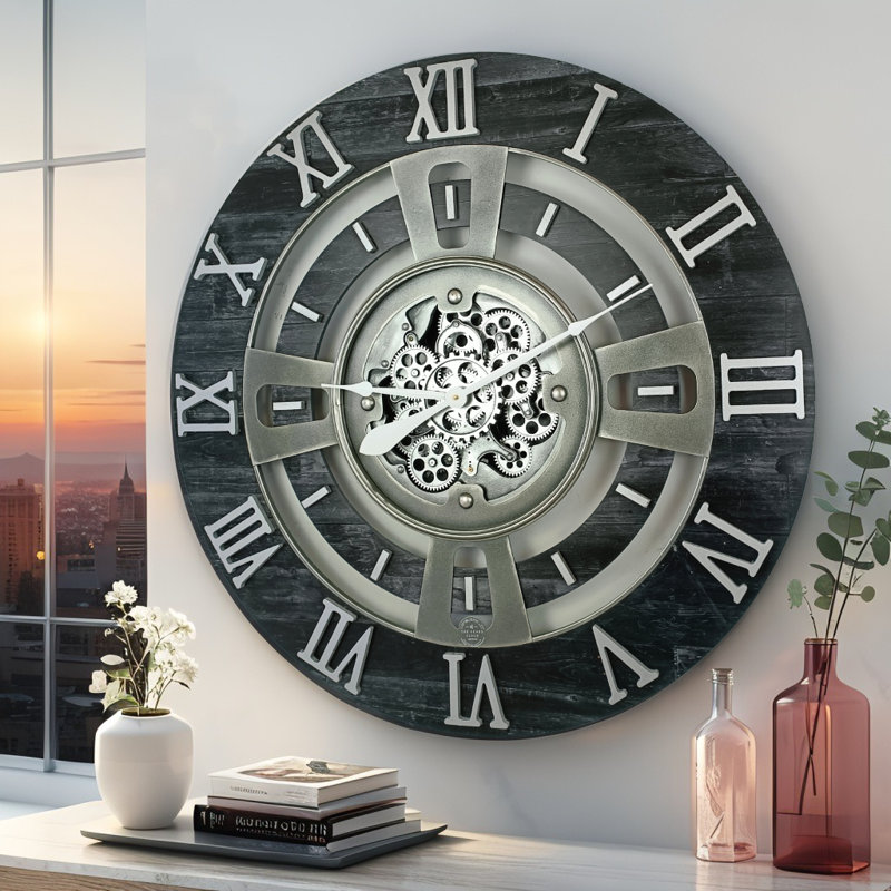 Solid Wood Wall Clock, Vintage Black, Large 61cm