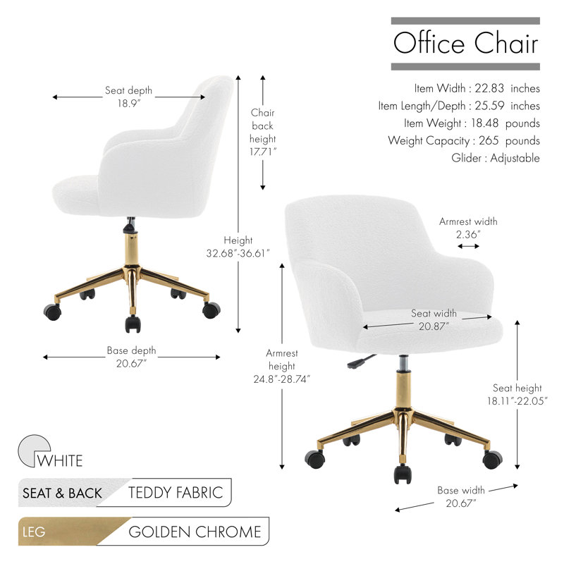 Chaise de bureau Dylon Teddy, Blanc