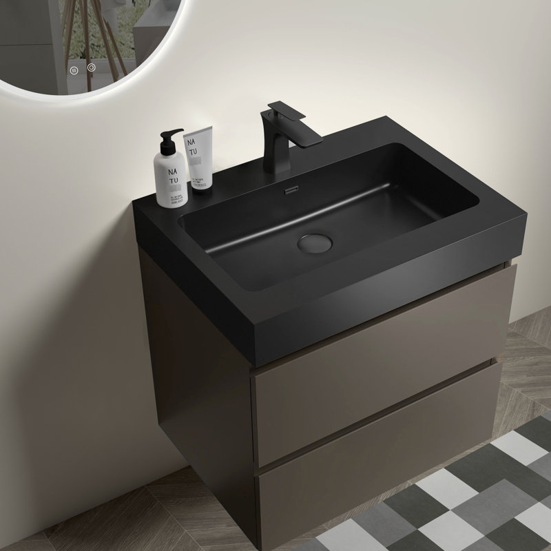 Meuble-lavabo de 24 po avec lavabo - tendance et fonctionnel, grand rangement, mouvement silencieux, grand volume de rangement biseauté,