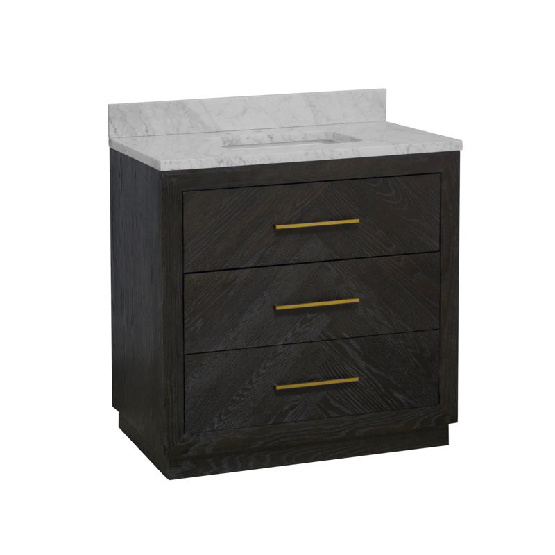 Rumalda 36'' Single Bathroom Vanity with Carrara Marble Top, Dark Oak