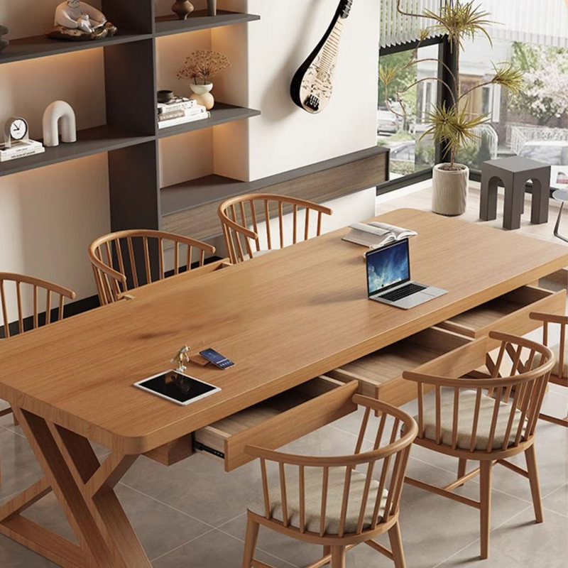 Solid wood desk with drawers Writing desk, 29.53" H x 94.49" W x 35.43" D