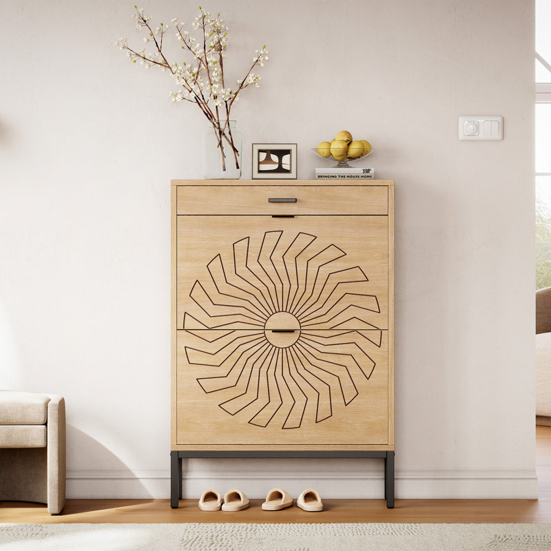 Peakon Shoe Cabinet With 2 Flip Drawers, Freestanding Shoe Organizer With Drawer