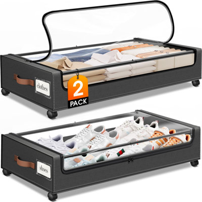 Under Bed Storage With Wheels 2Pack Storage Containers With Clear Window&Label Under Bed Drawers Rolling Under Bed Storage For Clothes,Shoes, Blankets