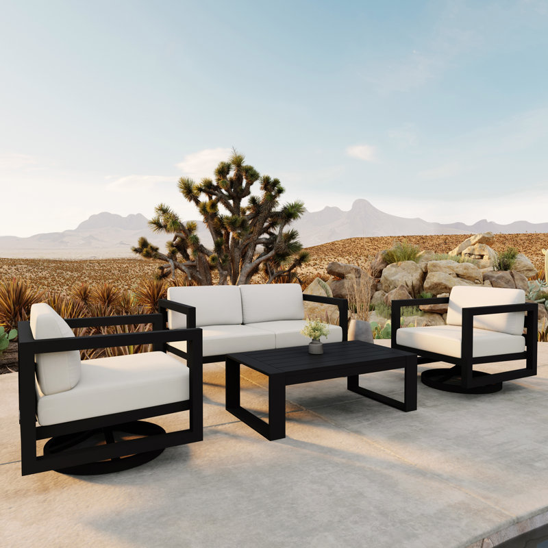 Avion 4 Piece Loveseat Set With Swivel, Canvas Natural Sunbrella® Canvas, Slate