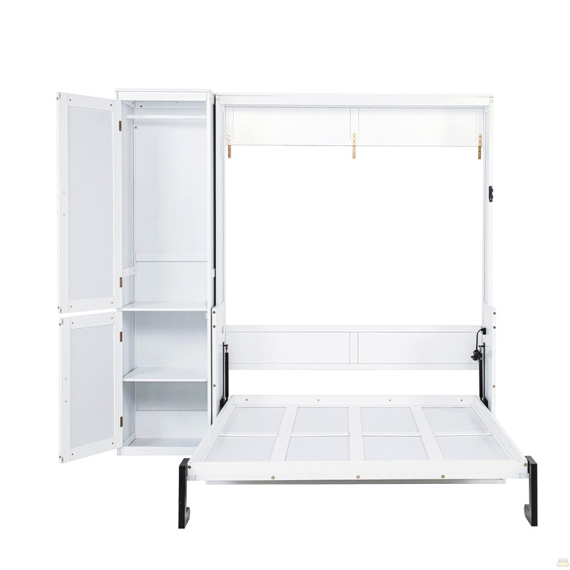 Grand lit escamotable en bois avec garde-robe