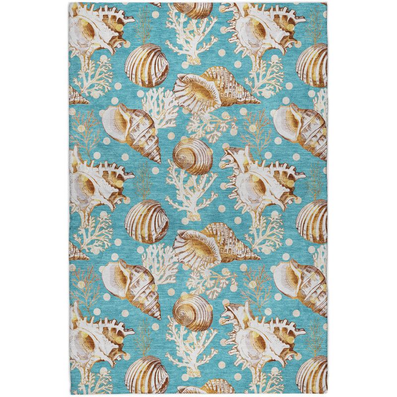Premium Machine Washable Dream Shag ADS185 Shells Rug, Aqua, 9' x 12'
