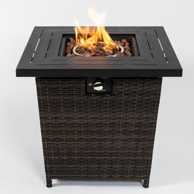 28Inch Square Fire Pit Table, Approved, Pe , Propane/ Heating, Adjustable Flame Table With Steel Frame & Top, Fuel, 40000Btu Heat Output, Flame, Rocks Included