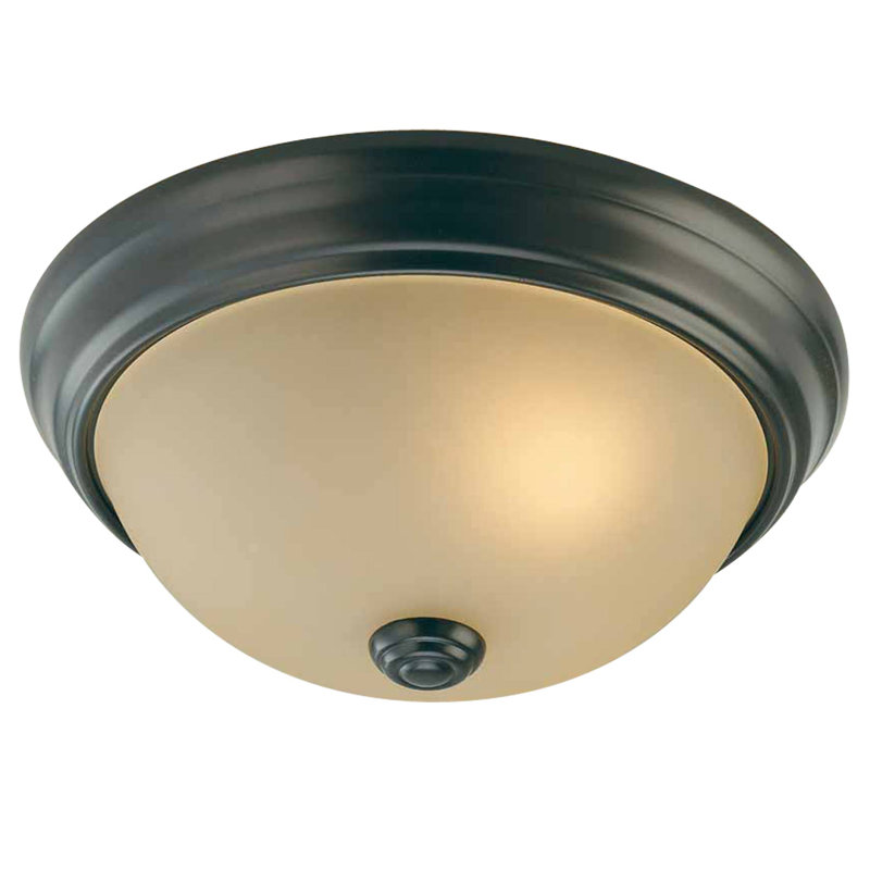 Minster 1-Light 11"W Antique Bronze Fluorescent Flush Mount Ceiling Fixture with Sepia Glass Shade